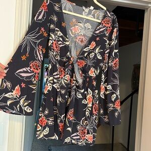 Roxy Navy Floral Jumpsuit with Pink and White Accents